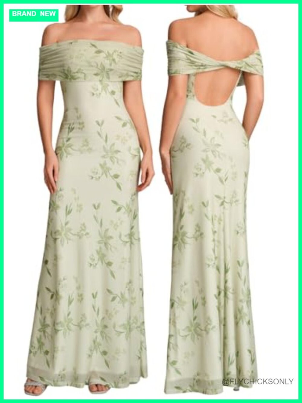 Off Shoulder Floral Mermaid Formal Wedding Guest Dress
